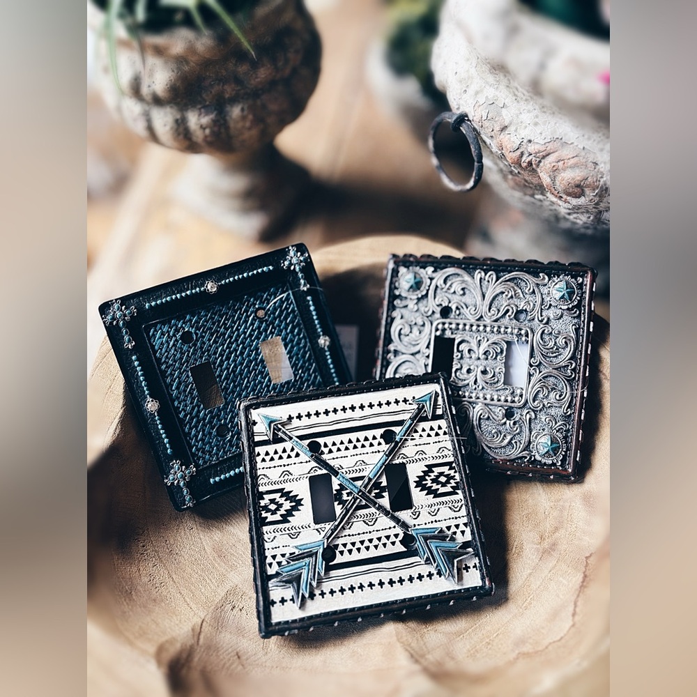 Western Tooled Light Switch Cover Plate Aztec Boho Choice of  A,B or C